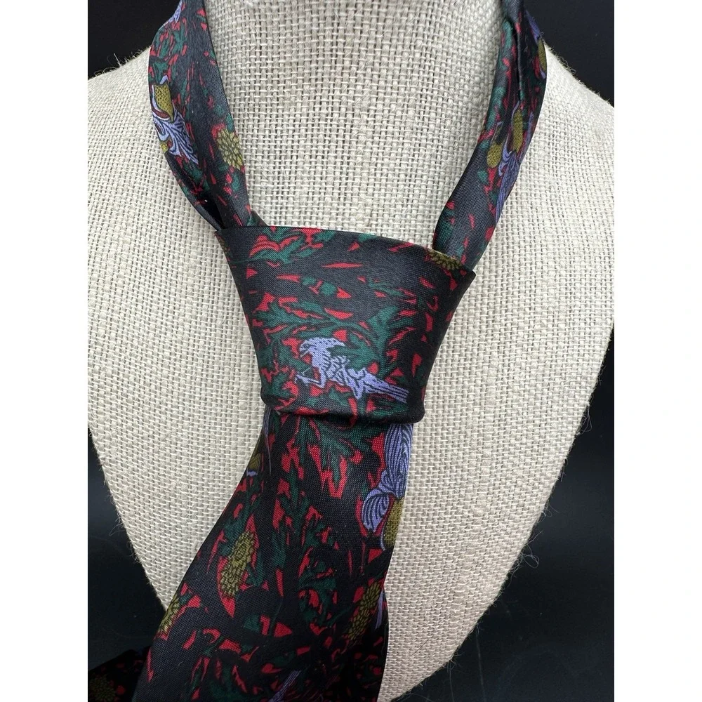 Master Man Floral Bird‎ Red Blue Green Gold Silk Tie 60